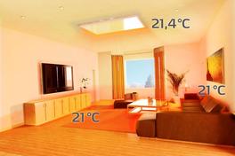 Wohnzimmer mit Darstellung der Wärmeverteilung durch eine Infrarotheizung