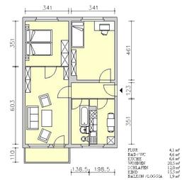 65m2 3-room apartment