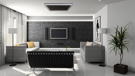 Wohnzimmer mit schwarzer Infrarotheizung mit Licht