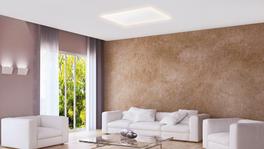 Wohnzimmer mit easyLight plan Infrarotheizung Deckenmontage